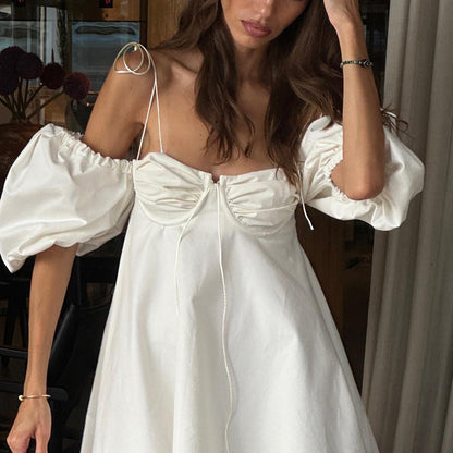 Sexy Low Cut off Neck Bubble Sleeve Tube Top Dress Sexy Backless White Cami Dress by Ragazza