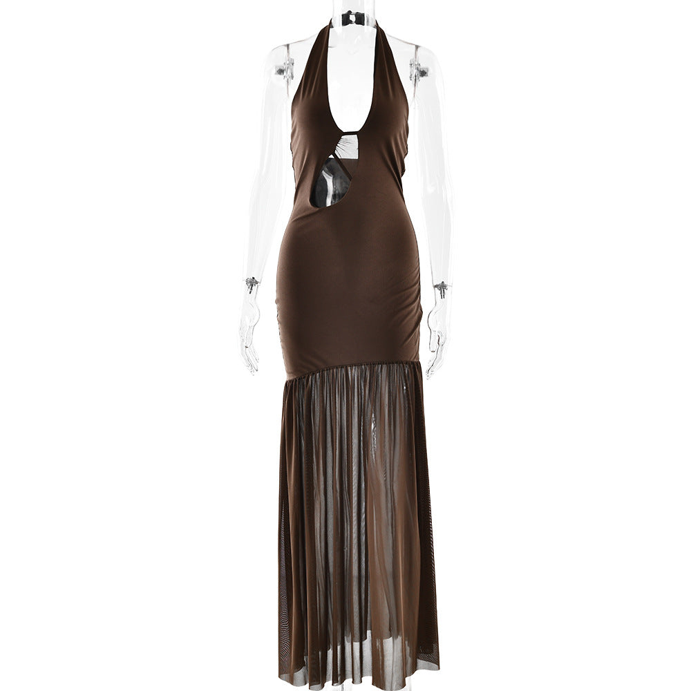 Women Dress Elegant Halter Sexy Cutout Pleated Backless Sheath Dress by Ragazza