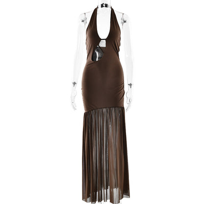 Women Dress Elegant Halter Sexy Cutout Pleated Backless Sheath Dress by Ragazza