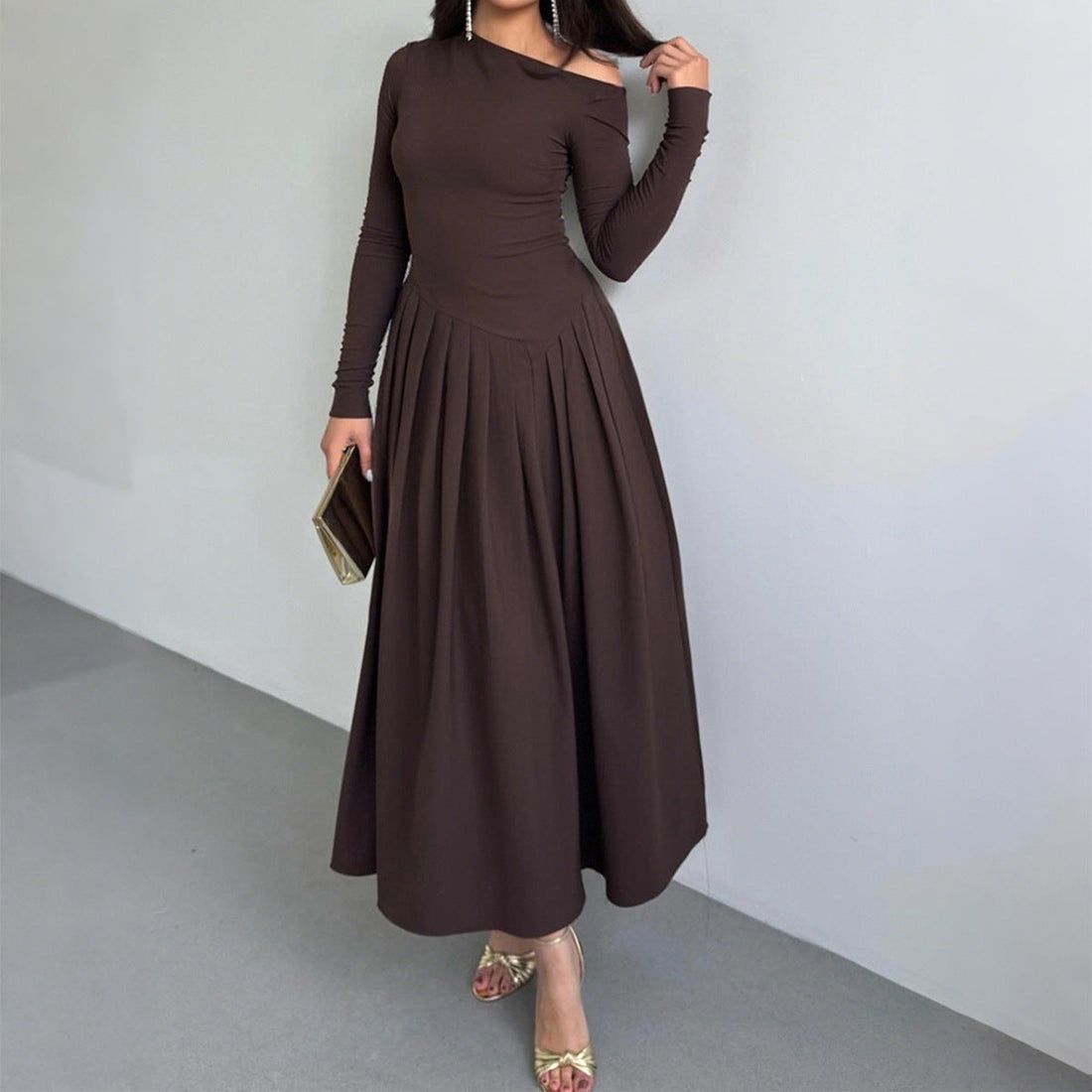 Elegant High Waist Long Sleeves Long Dress Women Clothing Autumn Winter by Ragazza