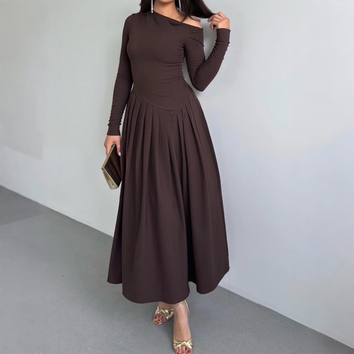 Elegant High Waist Long Sleeves Long Dress Women Clothing Autumn Winter by Ragazza