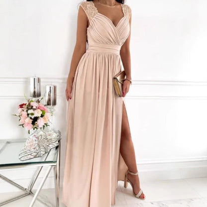 Women Clothing Sleeveless Backless Solid Color Wide Hem Split Women Clothing Dress by Ragazza
