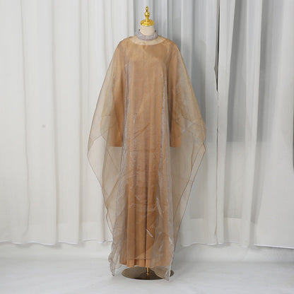 Solid Color Dress Autumn High Collar Double Layer Stitching Slim Dress  DestGlow