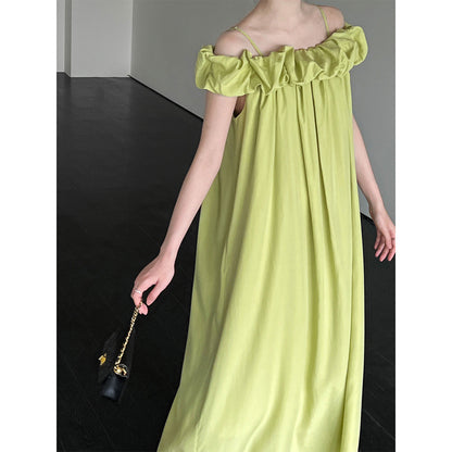 Tencel Fabric Off Shoulder Tube Top Dress Korean High Grade Ruffled Spaghetti Straps Vest Dress by Ragazza