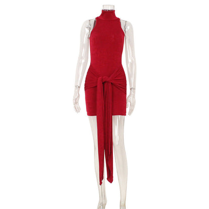 Arrival Sleeveless Halter Tight Fitting Cinched Elegant Lady Hip Lace up Dress by Ragazza
