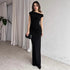Summer Women Clothing Simple Intellectual Slant Shoulder Tight High Waist Pleated Split Dress by Ragazza
