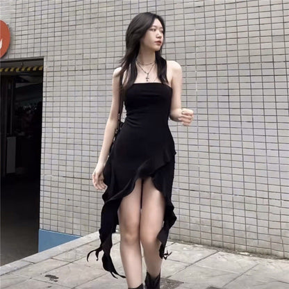 Spring Summer Women Clothing Solid Color Slim High Waist Off Neck Backless Dress by Ragazza