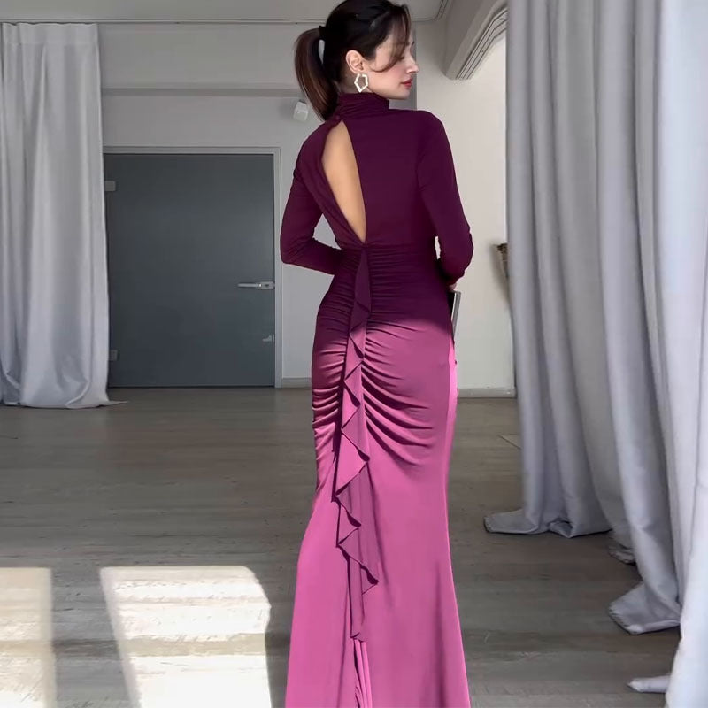 Autumn Slim Fit Exposed Back Waist Tight Hip Bag Special Dress