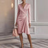 Sexy Slim Fit Slimming Solid Color Hip Dress Long Sleeve V Pleated Design Dress Women by Ragazza