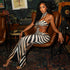 Women Clothing Zebra Print Hip Dress Backless Hanging Collar Lace up Dress  DestGlow
