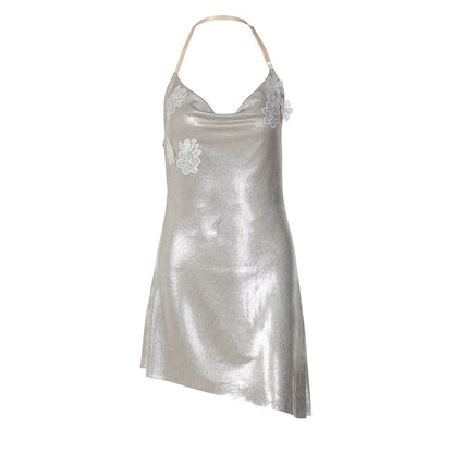 Spring Women Clothing Halter Swing Collar Sexy Backless Bronzing Slim Dress by Ragazza