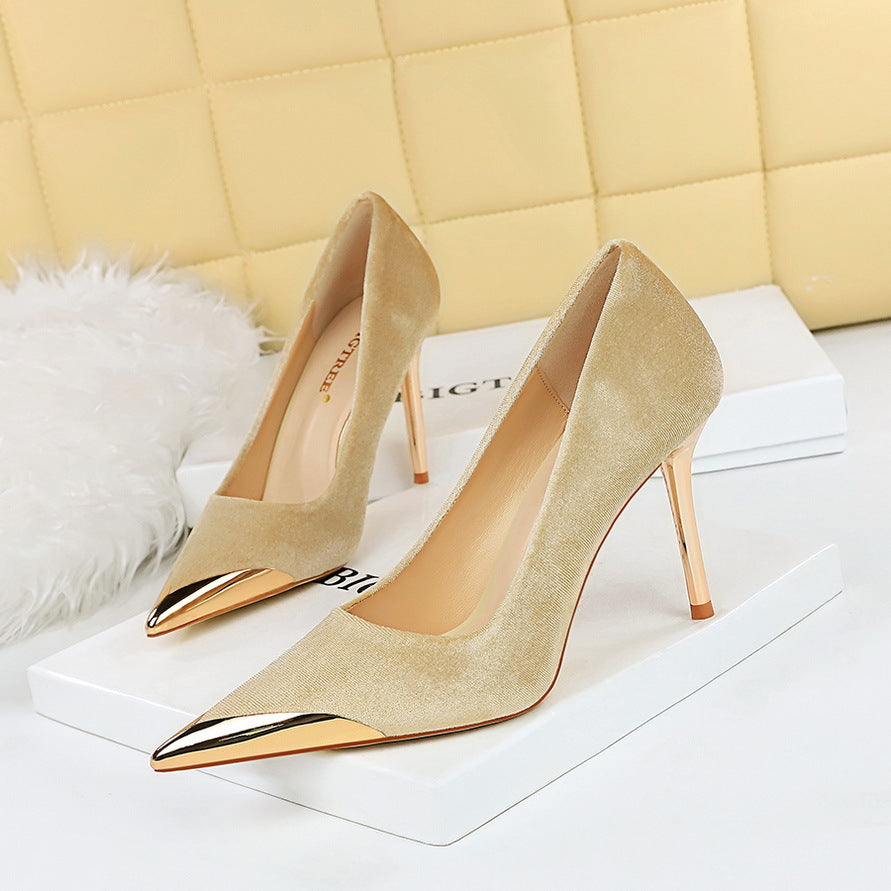 Cocktail Affordable Luxury High Heels Stiletto Heel Metal Pointed Toe Suede Women Thin Shoes  DestGlow