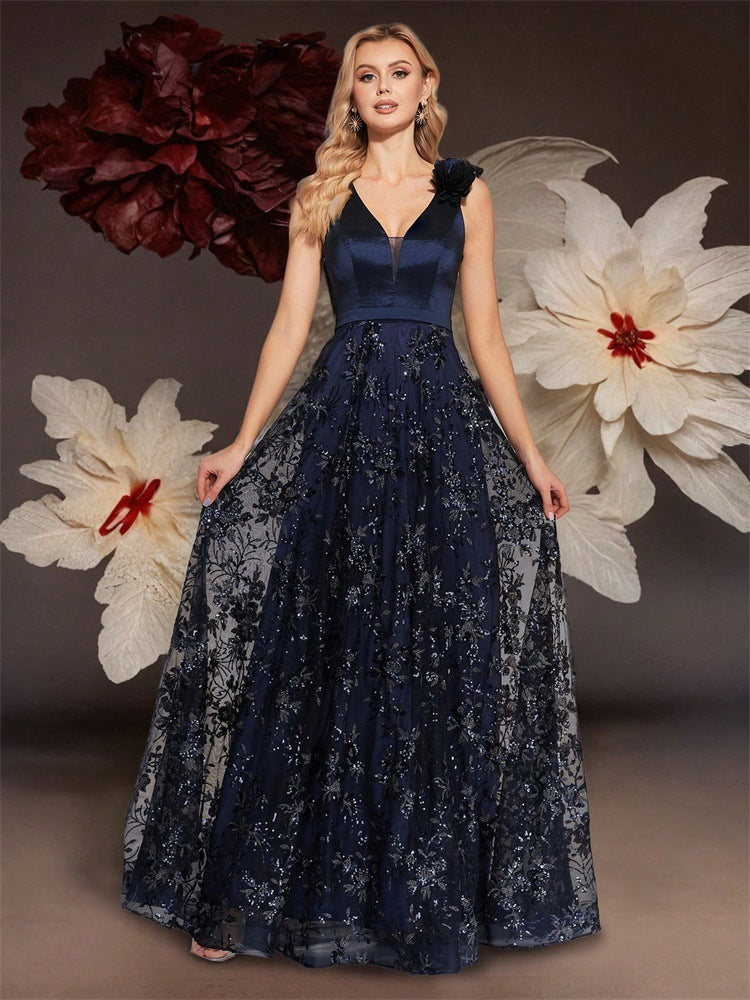Deep V Plunge Dress Sexy Dress Embroidered Slim Fit Fishtail Bridesmaid Cocktail Evening Dress Women  DestGlow