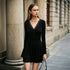 Women V neck Lace Dress Long Sleeve Waist Tight Slimming Flounce A line Dress  DestGlow