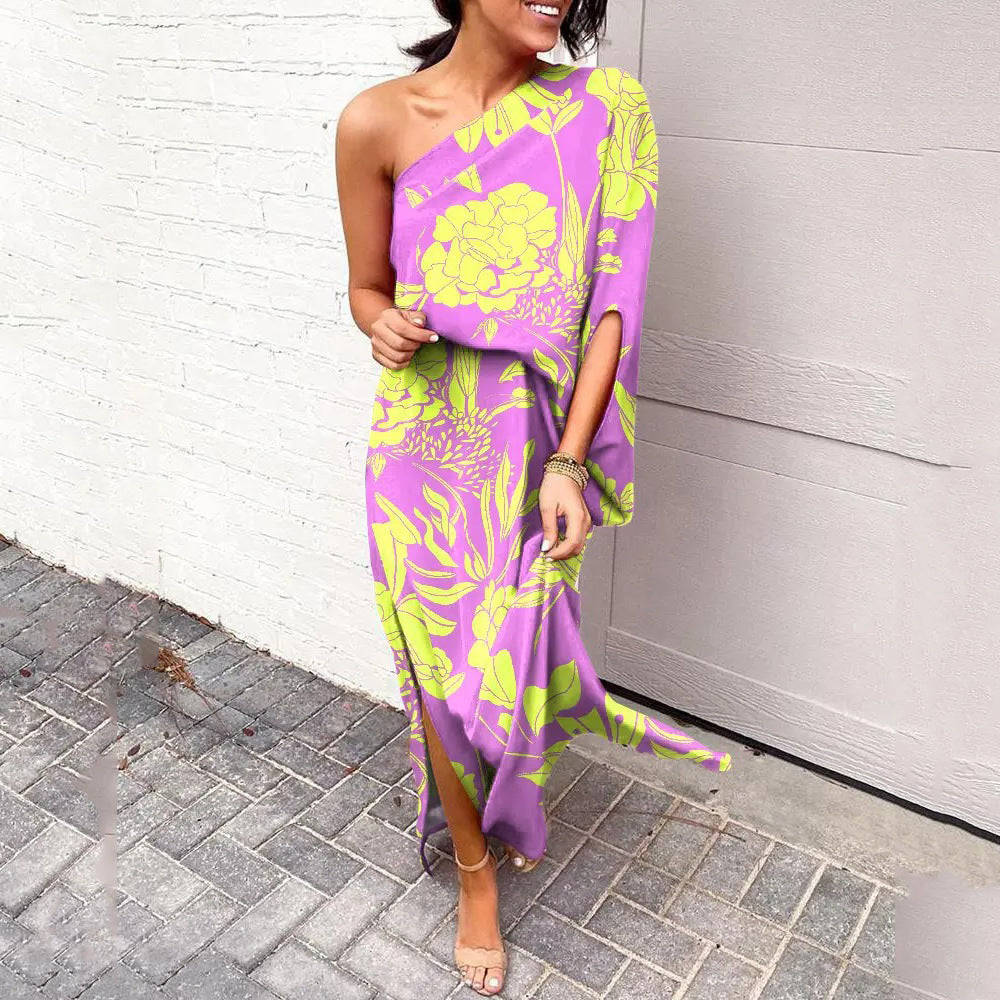 Summer Loose off Shoulder Waist Trimming Printing Dress Women by Ragazza