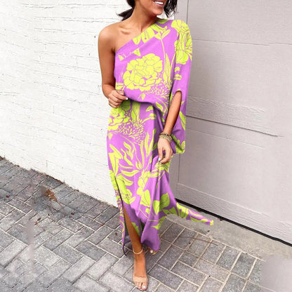 Summer Loose off Shoulder Waist Trimming Printing Dress Women by Ragazza