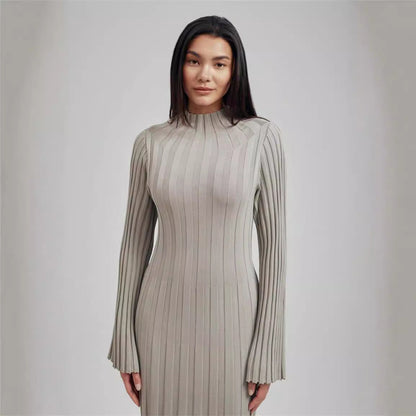 Autumn Winter Knitted Dress Casual Waist Tight round Neck Large Pit High Collar Slimming Knitted Maxi Dress for Women  DestGlow