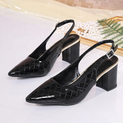 Summer Retro Pointed Office Sexy High Heel Toe Box Women Sandals Plaid Chunky Heel  DestGlow