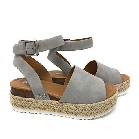 plus Size Summer Platform Heel Buckle Sandals Women Leopard Print Hemp Rope Woven Wedge  DestGlow