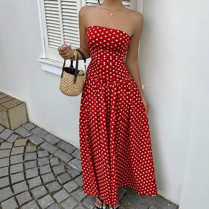 Spring Summer Sexy off the Shoulder Polka Dot A line Elegant Waist Slimming Dress Evening Dress by Ragazza