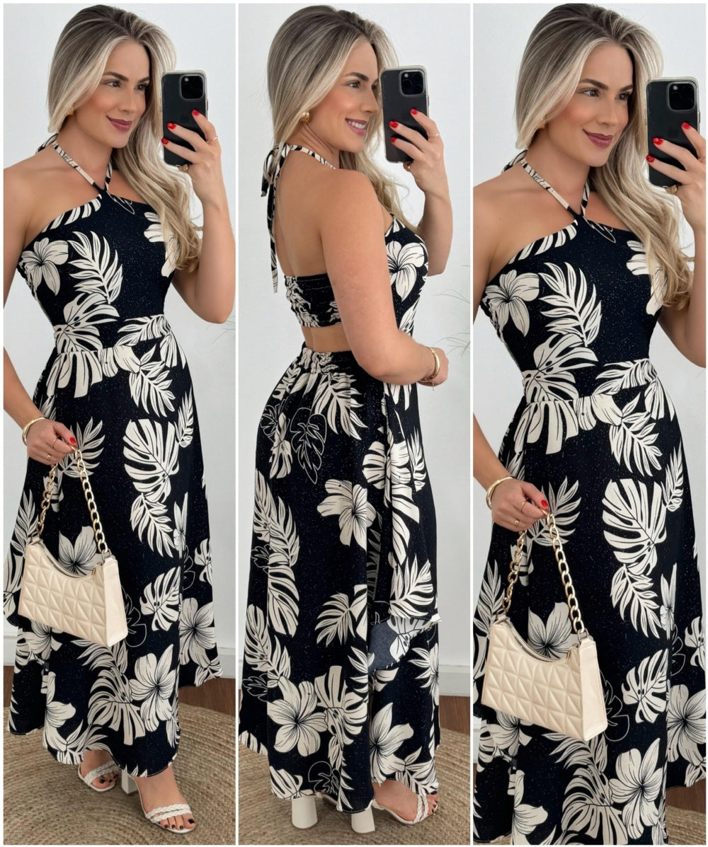 Spring Summer Southeast Asia Vacation Personalized Digital Printing Halter Tube Top Thin Strap Dress by Ragazza