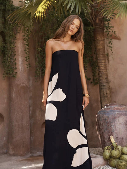 Dress Positioning Printing Wrapped Chest a Swing Maxi Dress Women Dress  DestGlow