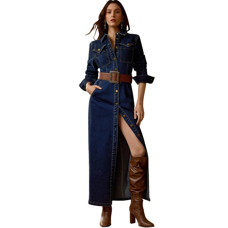 Women Clothing Long Sleeve Breasted Maxi Dress（Without Belt） by Ragazza