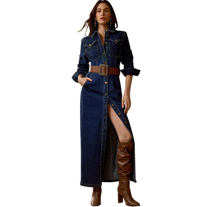 Women Clothing Long Sleeve Breasted Maxi Dress（Without Belt） by Ragazza