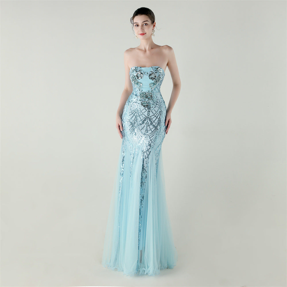 Tube Top Cross Strap Beaded Tube Floral Sequin Mesh Evening Dress Cocktail Wedding Social Elegant Clothing by Ragazza