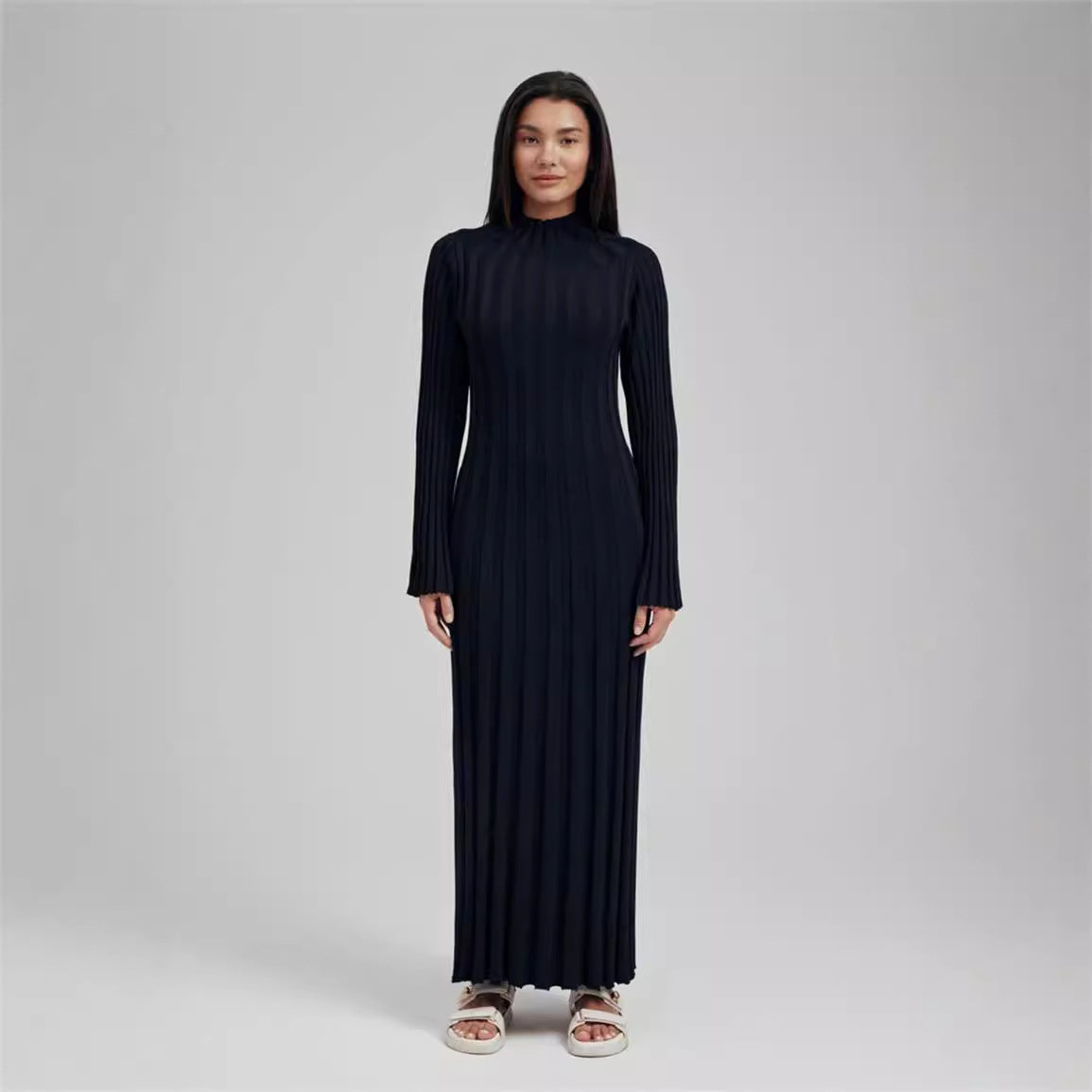 Autumn Winter Knitted Dress Casual Waist Tight round Neck Large Pit High Collar Slimming Knitted Maxi Dress for Women  DestGlow