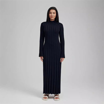 Autumn Winter Knitted Dress Casual Waist Tight round Neck Large Pit High Collar Slimming Knitted Maxi Dress for Women  DestGlow