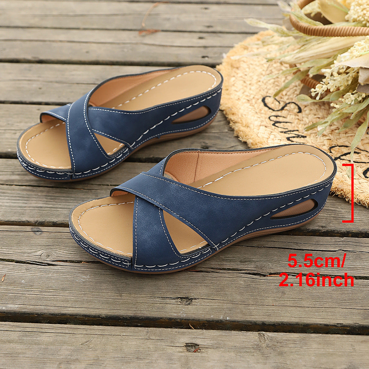Cross Strap Open Toe Platform Slippers Women Wedge Simple Casual Beach Sandals  DestGlow