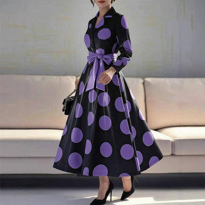 Women Clothing V neck Elegant Printed Waist Dignified Dress by Ragazza