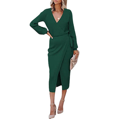 Autumn Winter Women Clothing Maxi Dress Elegant Graceful V-neck Knitted Dress  DestGlow