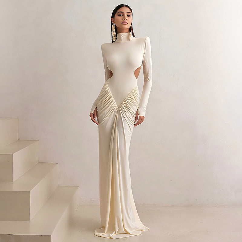 Summer Women Clothing High Collar Slim Sexy Backless Solid Color Maxi Dress by Ragazza