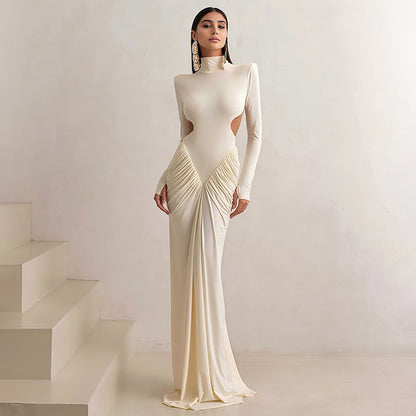 Summer Women Clothing High Collar Slim Sexy Backless Solid Color Maxi Dress by Ragazza