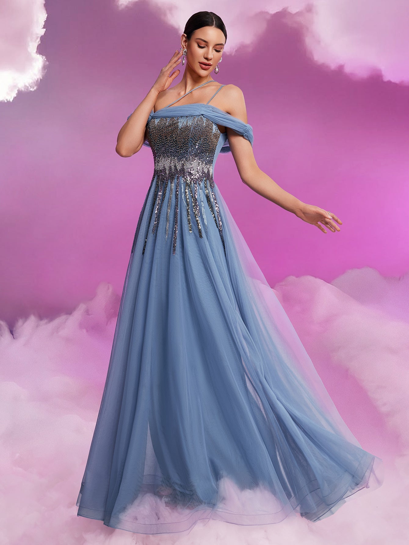 Elegant Sequin Mesh Fit Tube Top Elegant Cocktail Formal Dinner Dress Large a Swing Floor Dress by Ragazza