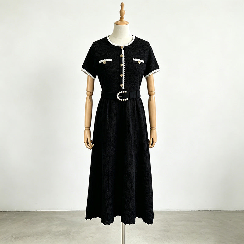 Maxi Dress Summer Elegant Socialite Retro Cinched Slimming Short Sleeves Knitted Dress for Women  DestGlow