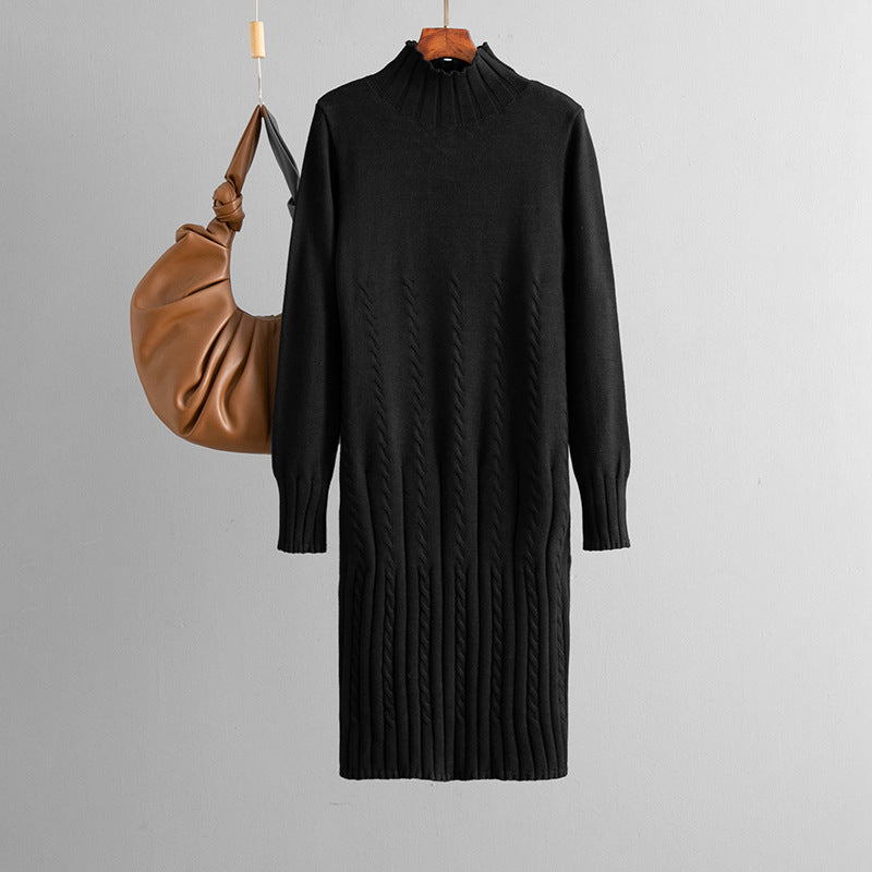 Thickened Knitting Dress Women Autumn Winter Mid Length over the Knee Match with Coat Sweater Inner Wear Bottoming by Ragazza