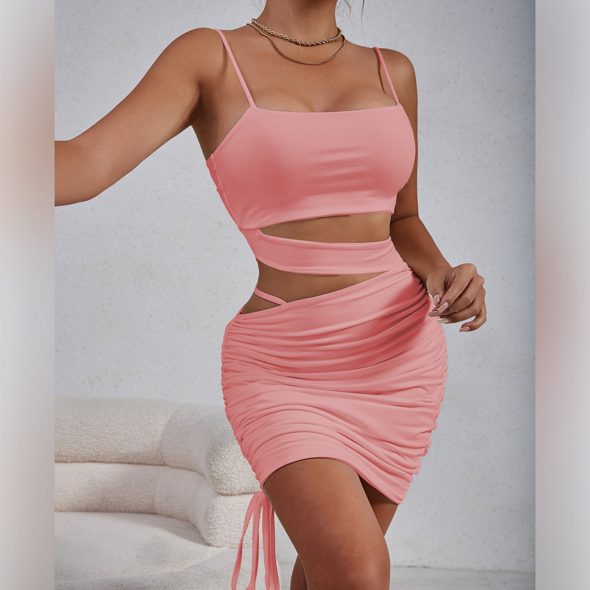 Summer Women Clothes Sexy Hollow Out Cutout out Camisole Pleated Dress by Ragazza