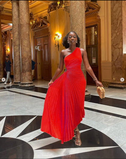 Popular Slim One Shoulder Cutout Pleated Dress by Ragazza