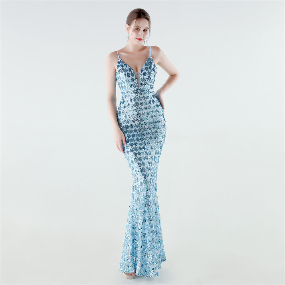 Heavy Industry Sequin Slim Deep Fishtail Evening Dress by Ragazza