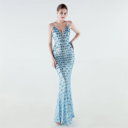 Heavy Industry Sequin Slim Deep Fishtail Evening Dress by Ragazza