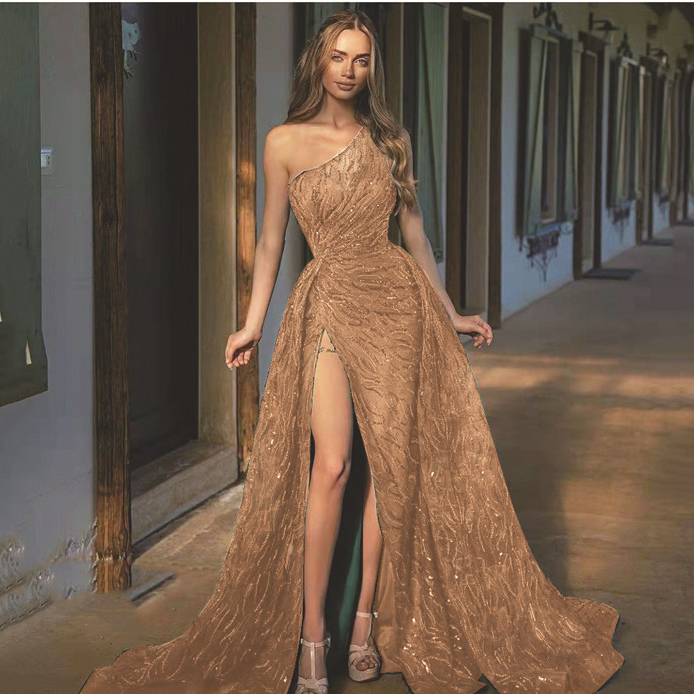 Spring Summer Women Clothing off-Shoulder Split Maxi Dress Toast Dress Sequin Sling Evening Dress by Ragazza