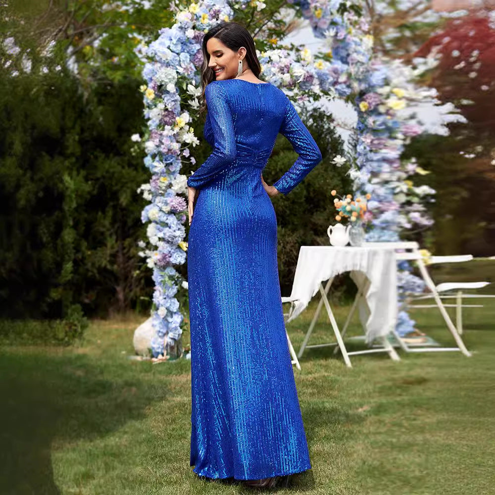 Multi Color Long Sleeve V neck Fishtail Cocktail Evening Dress Women by Ragazza