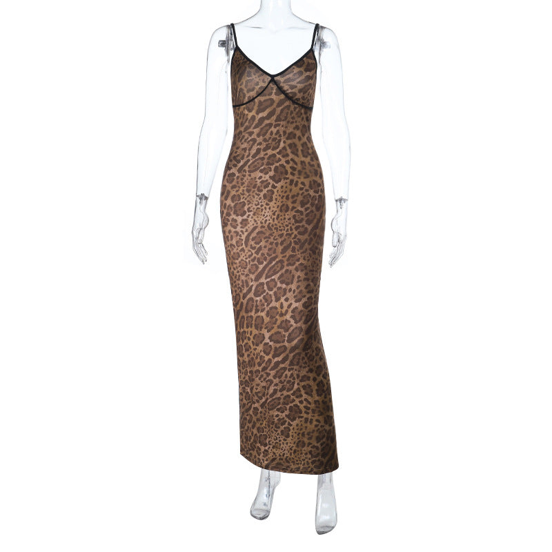 Sexy Leopard Strap Fishtail Maxi Dress by Ragazza