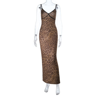 Sexy Leopard Strap Fishtail Maxi Dress by Ragazza