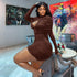 Design Trendy Women Clothing Sexy Cutout Hip Slim Fit Turtleneck Long Sleeve Western Short Dress by Ragazza