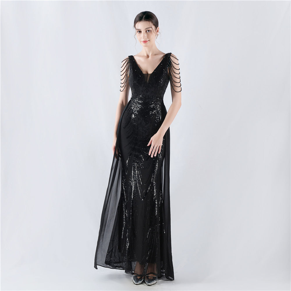 Dress Positioning Floral Sequin with Cloak Craft Beading High-End Evening Dress Annual Meeting Owner by Ragazza