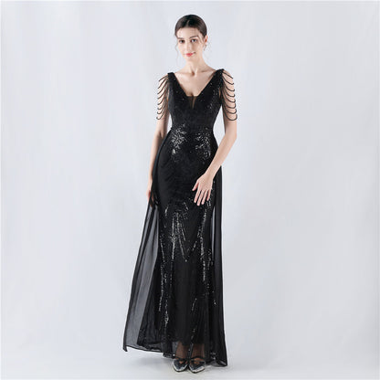 Dress Positioning Floral Sequin with Cloak Craft Beading High-End Evening Dress Annual Meeting Owner by Ragazza